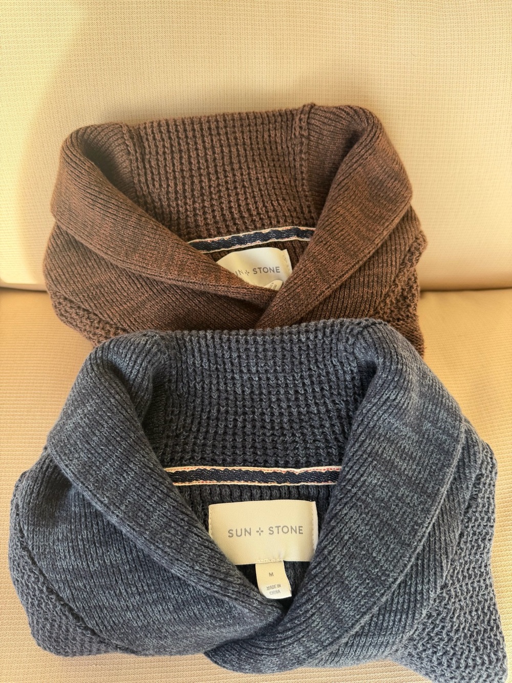Bundle - 100% Cotton Men’s Shawl Collar Cardigan M - Brown & Blue